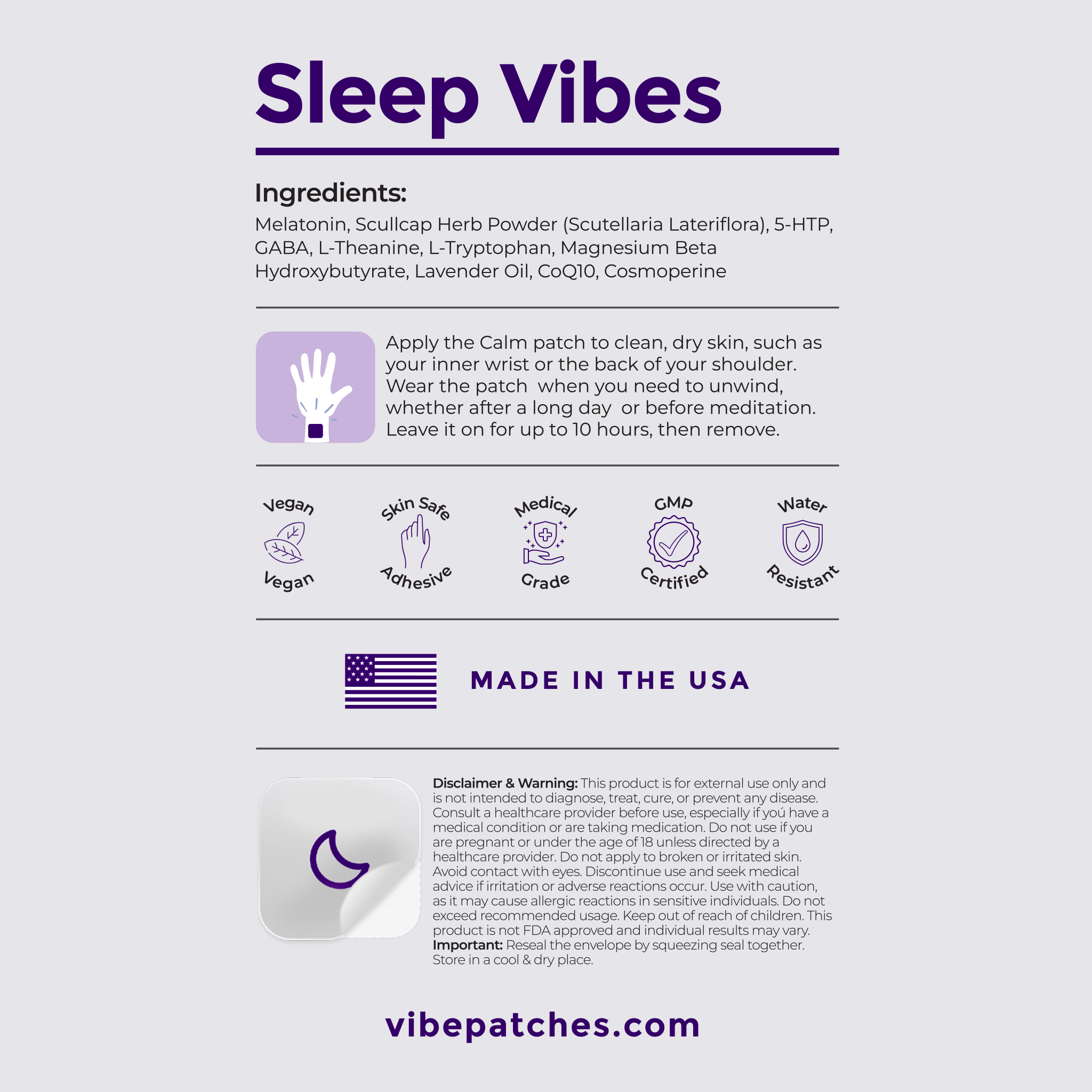 An image of the back of the sleep patch with ingredients
